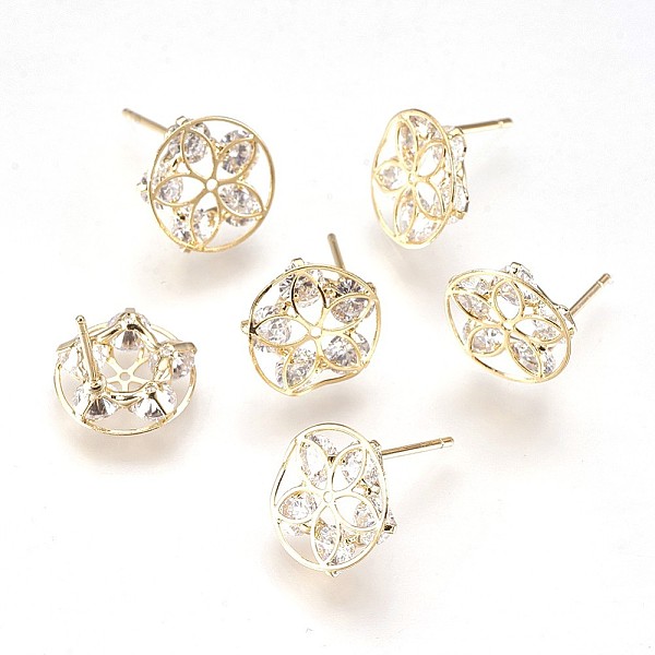 

PandaHall Brass Stud Earrings, with Cubic Zirconia, Nickel Free, Flat Round with Flower, Clear, Real 18K Gold Plated, 12x3mm, Pin: 0.8mm...
