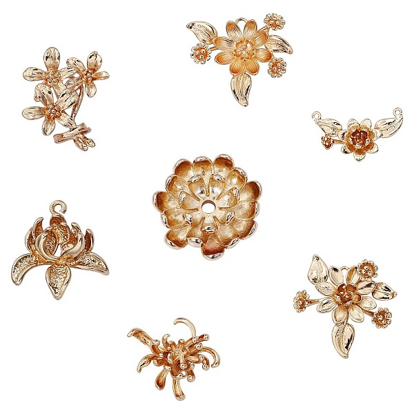 

PandaHall 7Pcs 7 Style Brass Pendant, Electroplated Vintage Flower Handmade Necklace DIY Jewelry Accessories, Golden, 32x32.5mm, Hole: 6mm...