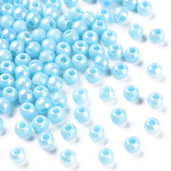 

PandaHall Opaque Acrylic Beads, AB Color, Round, Light Sky Blue, 4x3.5mm, Hole: 1.6mm, about 15000pcs/500g Acrylic Round