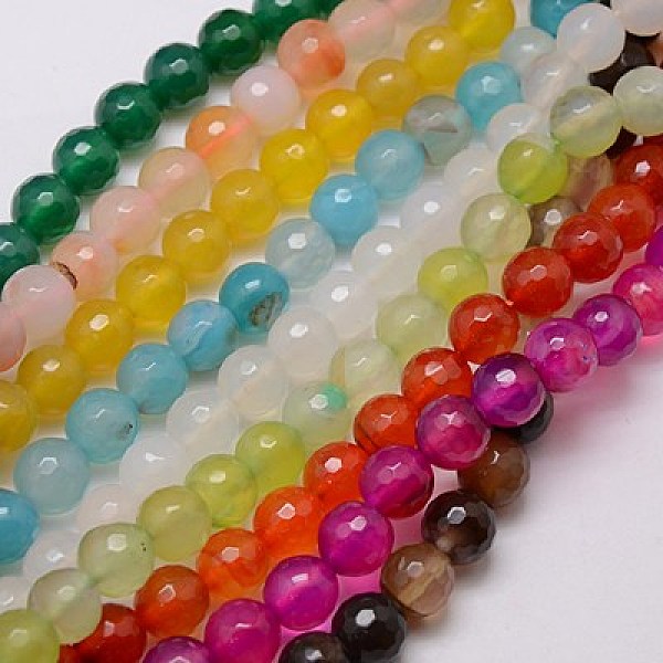 

PandaHall Natural Agate Beads Strands, Faceted, Dyed, Round, Mixed Color, 8mm, Hole: 1mm, about 48pcs/strand, 15 inch Natural Agate Round..., Multicolor