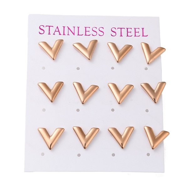

PandaHall Vacuum Plating 304 Stainless Steel Stud Earring, Letter V, Rose Gold, 11x11mm, 12pcs/set 304 Stainless Steel Letter V