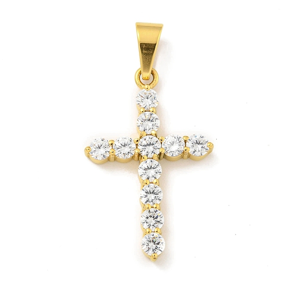 

PandaHall Ion Plating(IP) 304 Stainless Steel Cubic Zirconia Pendants, Cross Charm, Golden, 35x22.5x4.5mm, Hole: 8.5x5mm Stainless..., Clear