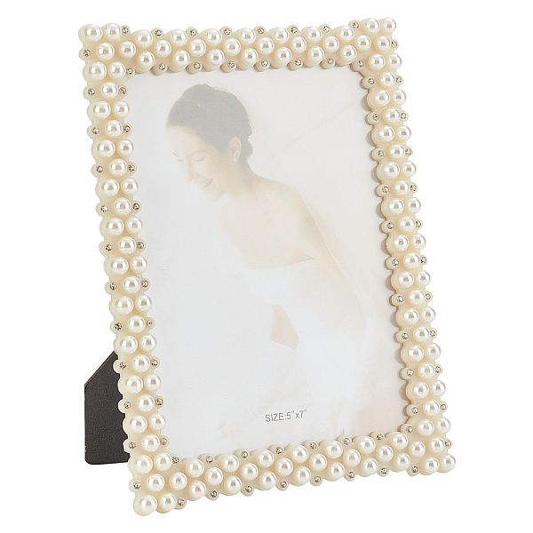 PandaHall OLYCRAFT Pearl Picture Frame ABS Plastic Poster Frame Pearl & Resin Rhinestones Photo Frame Moulding 15cm Wide and 19.5cm High for...