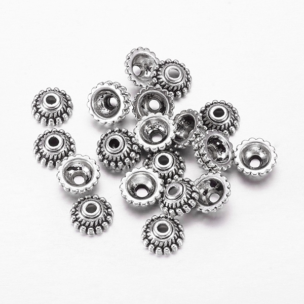 

PandaHall Tibetan Style Alloy Caps, Lead Free & Cadmium Free, Antique Silver, 8x3mm, Hole: 2mm Alloy