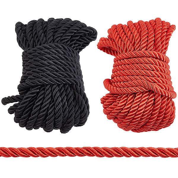 

PandaHall Gorgecraft 2 Bundles 2 Colors Polyester Thread, Braided Rope, Round, Black & Red, Mixed Color, 7mm, 10m/bundle, 1bundle/color..., Multicolor