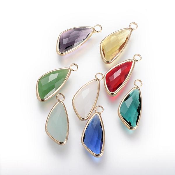 

PandaHall Glass Pendants, with Brass Findings, Faceted, teardrop, Mixed Color, 22x9.5x4.5mm, Hole: 2.5mm Brass+Glass Teardrop Multicolor