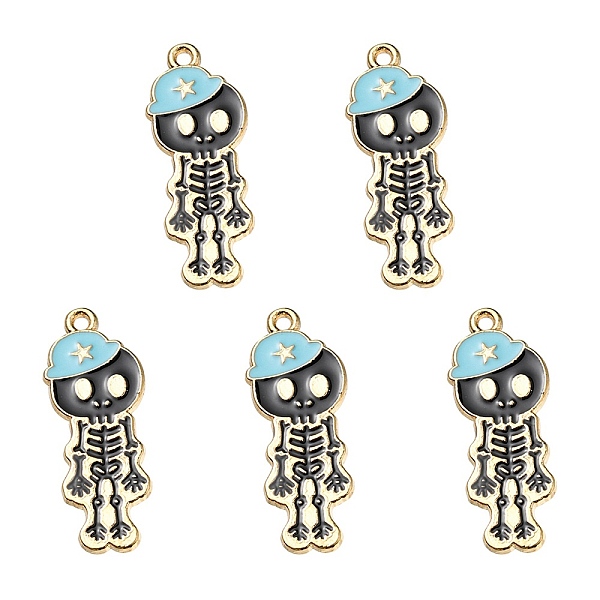 

PandaHall 5Pcs Alloy Enamel Pendants, Skeleton with Hat Charm, Golden, Turquoise, 32.5x13x1.5mm, Hole: 1.6mm Alloy+Enamel Others Green