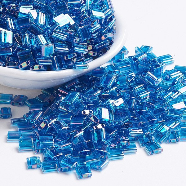 

PandaHall MIYUKI TILA Beads, Japanese Seed Beads, 2-Hole, (TL291) Transparent Capri Blue AB, 5x5x1.9mm, Hole: 0.8mm, about 590pcs/50g Glass..., Cyan