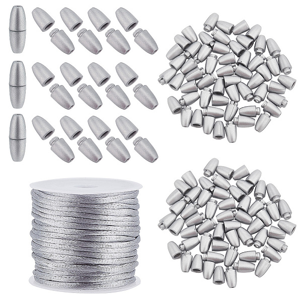 

PandaHall 1 Roll Nylon Rattail Satin Cord, Beading String, with 30 Sets Plastic Breakaway Clasps, Gainsboro, Cord: 2m, about 10.93 yards..., Gray