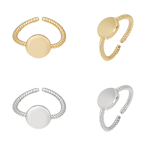 

PandaHall UNICRAFTALE 4Pcs 2 Colors Blank Rings Open Ring About 17.1mm Dome Rings Brass Flat Round Open Cuff Ring Twisted Design Signet Ring...