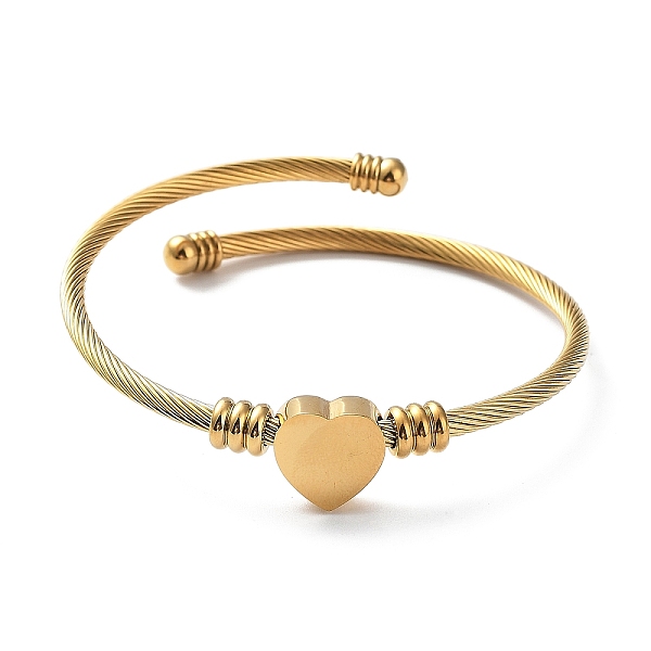 

PandaHall 304 Stainless Steel Cuff Bangle with 201 Stainless Steel Heart Beaded, Golden, Inner Diameter: 2-1/4 inch(5.55~5.8cm) 304...