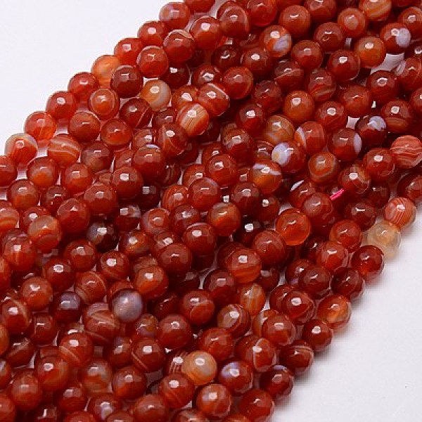 

PandaHall Natural Red Agate Beads Strands, Faceted, Dyed, Round, FireBrick, 6mm, Hole: 1mm Red Agate Round Red
