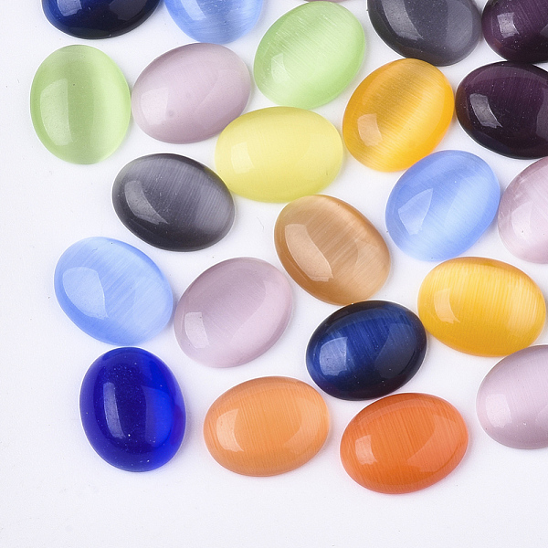 

PandaHall Cat Eye Cabochons, Oval, Mixed Color, 10x8x3~4mm Glass Oval Multicolor