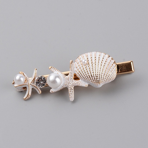 

PandaHall Iron Alligator Hair Clips, with Alloy Enamel Starfish & Shell, Resin Beads & Rhinestone, White, 62x23x13mm Alloy White