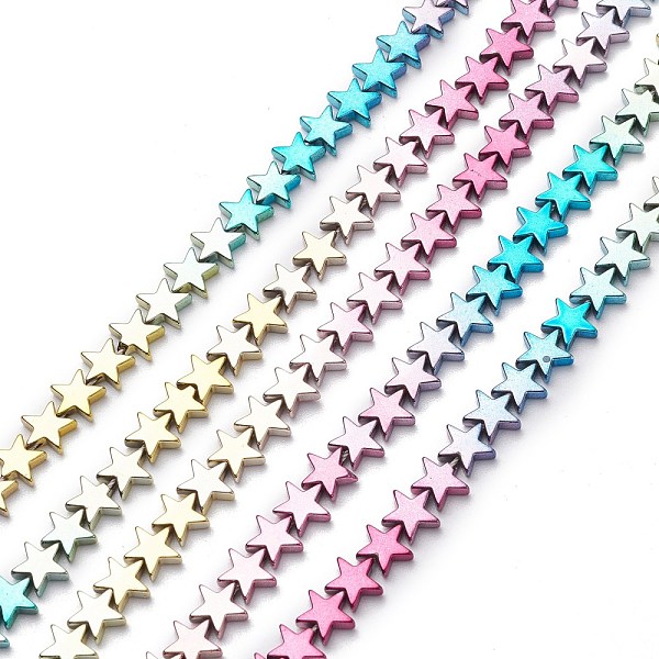 PandaHall Rainbow Color Electroplate Non-magnetic Synthetic Hematite Beads Strands, Star, Multi-color Plated, 8.5x9x2.5mm, Hole: 1mm, about...