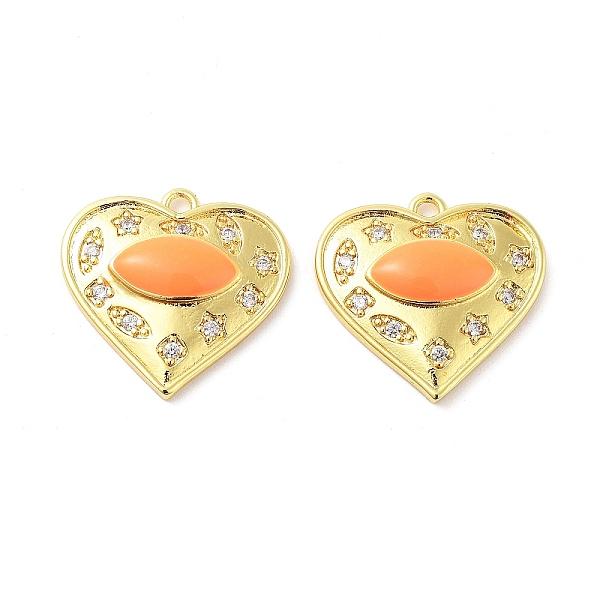 

PandaHall Brass Micro Pave Clear Cubic Zirconia Pendants, with Enamel, Real 18K Gold Plated, Heart with Horse Eye Charms, Orange, 20x21x4mm...
