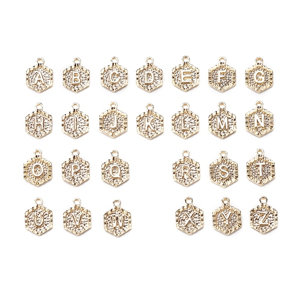 

PandaHall 26Pcs 26 Letters Alloy Pendants, Cadmium Free & Nickel Free & Lead Free, Hexagon with Alphabet, Real 18K Gold Plated, Letter A~Z...