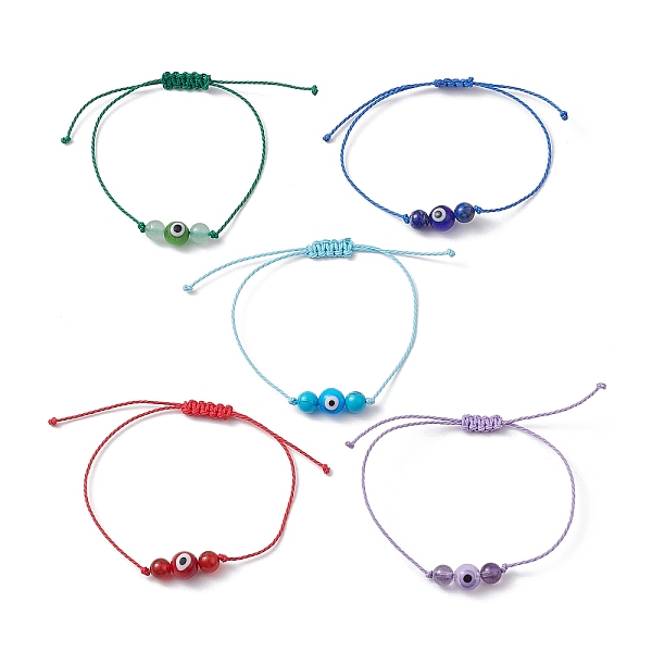

PandaHall Natural & Synthetic Mixed Gemstone Braided Bead Bracelet, Evil Eye Lampwork Adjustable Bracelet, Inner Diameter: 3/8~3-3/8 inch..., Multicolor