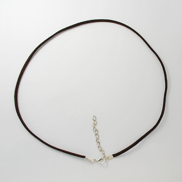 

PandaHall Faux Suede Necklace Cord, with Platinum Color Iron Lobster Clasps and Iron Chains, Coconut Brown, 450x2.5x2mm Faux Suede Brown