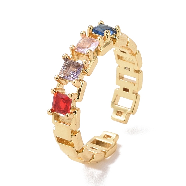 

PandaHall Colorful Cubic Zirconia Rectangle Open Cuff Ring, Brass Jewelry for Women, Cadmium Free & Lead Free, Real 18K Gold Plated, US Size...