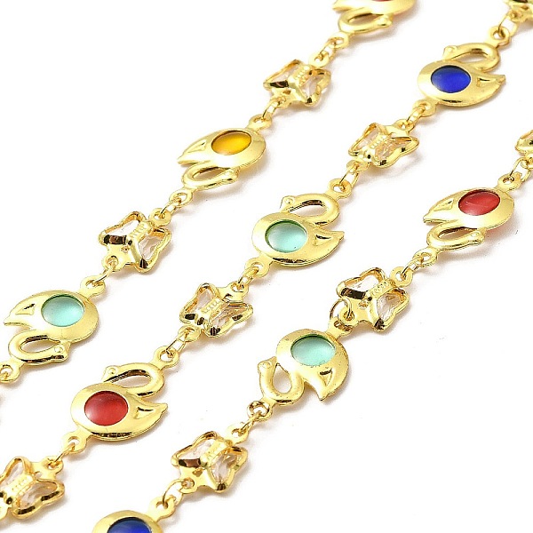 

PandaHall Handmade Brass Glass Link Chain, Soldered, with Spool, Butterfly & Swan, Cadmium Free & Lead Free, Real 18K Gold Plated, Swan..., Multicolor