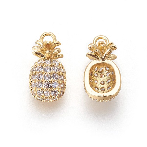 

PandaHall Brass Micro Pave Cubic Zirconia Pendants, Pineapple, Golden, Clear, 15x8x5.5mm, Hole: 1.6mm Brass+Cubic Zirconia Fruit Clear