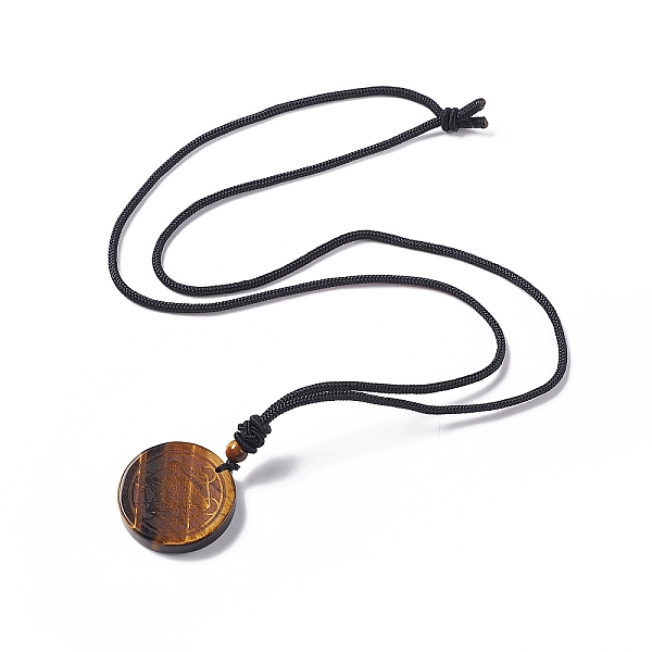Плоское круглое ожерелье из натурального драгоценного камня с шестигранной подвеской и нейлоновым шнуром для женщин