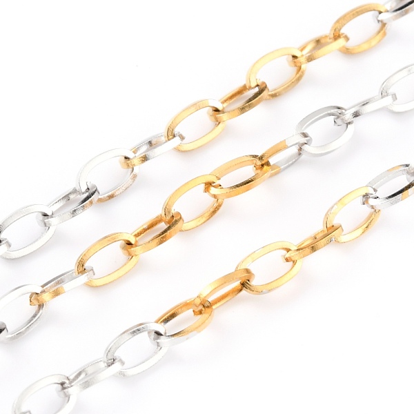 

PandaHall Two Tone 304 Stainless Steel Cable Chains, with Spool, Unwelded, Soldered, Golden & Stainless Steel Color, 6x4x1mm, 32.8 Feet...