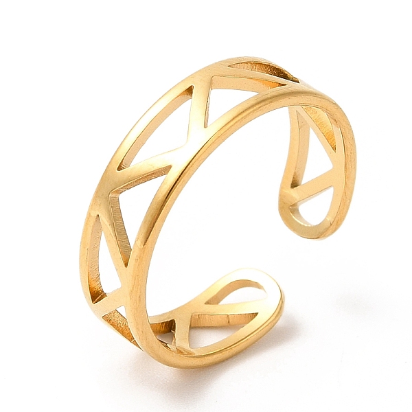 

PandaHall Ion Plating(IP) 201 Stainless Steel Ring, Open Cuff Ring, Hollow Triangle Ring for Men Women, Real 18K Gold Plated, US Size 6 1/2...
