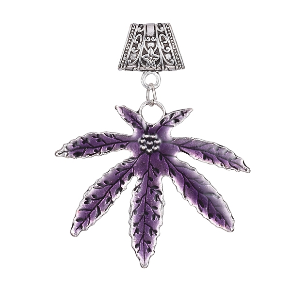 

PandaHall Antique Silver Plated Alloy Big Pendants, with Enamel, Leaf, Purple, 82mm, Hole: 14x7mm, Leaf: 56x66x2mm Alloy+Enamel Leaf Purple
