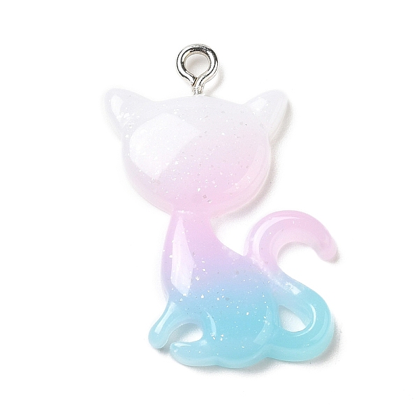 

PandaHall Translucent Resin Pendants, Glitter Cat Shaped Charms with Platinum Tone Iron Loops, Pale Turquoise, 30~30.5x21x4~5mm, Hole: 2mm...