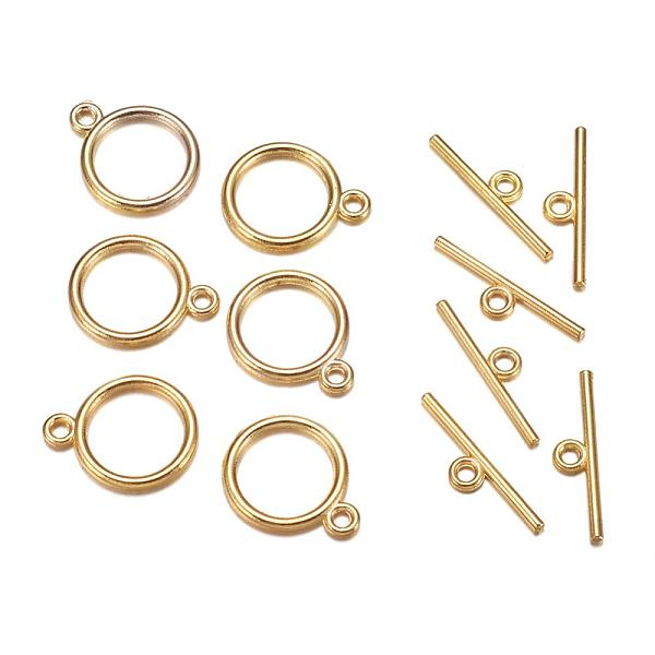 

PandaHall Tibetan Style Toggle Clasps, Flat Round, Cadmium Free & Nickel Free & Lead Free, Golden, Flat Round: 15x2mm, Hole: 2mm, Bar: 21mm...