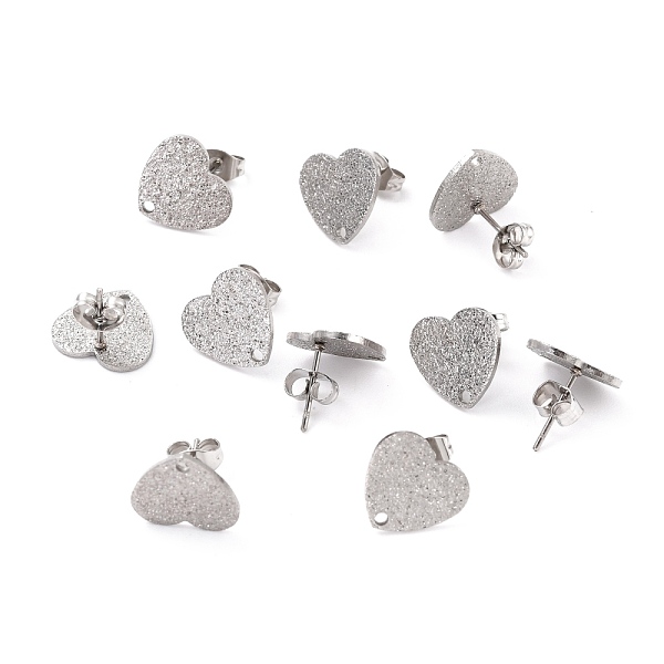 

PandaHall 304 Stainless Steel Stud Earring Findings, with Ear Nuts, Textured Heart, Stainless Steel Color, 12x13mm, Hole: 1.5mm, Pin: 0.7mm...