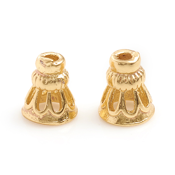 

PandaHall Brass Bead Cone, Long-Lasting Plated, Real 14K Gold Plated, 5.5x6.5mm, Hole: 1.2mm Brass