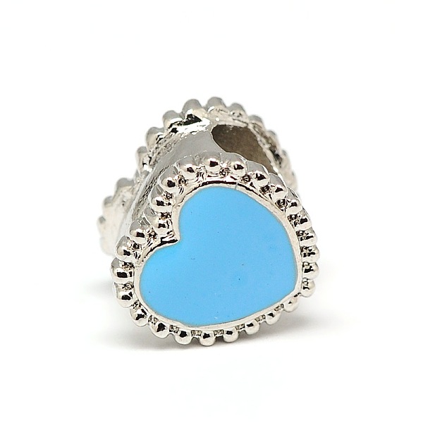

PandaHall Platinum Tone Alloy Enamel European Beads, Large Hole Heart Beads, Light Sky Blue, 10.5x8mm, Hole: 5mm Alloy+Enamel Heart