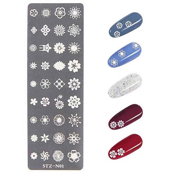 

PandaHall Stainless Steel Nail Art Stamping Plates, Nail Image Templates, Rectangle with Flower Pattern, Stainless Steel Color, 120x40mm...