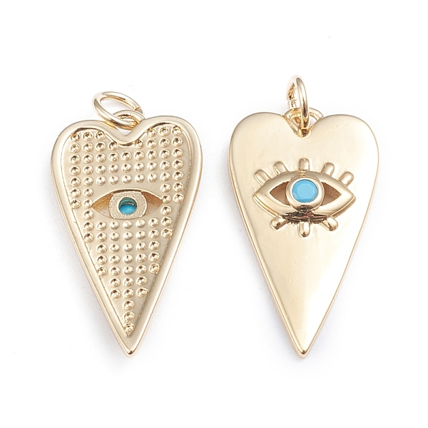 

PandaHall Brass Micro Pave Cubic Zirconia Pendants, with Jump Rings, Long-Lasting Plated, Heart with Evil Eye, Real 18K Gold Plated, Deep..., Blue