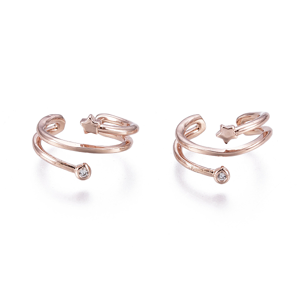

PandaHall Brass Micro Pave Clear Cubic Zirconia Cuff Earrings, Star, Rose Gold, 11x7mm, Inner Diameter: 9mm Cubic Zirconia Clear