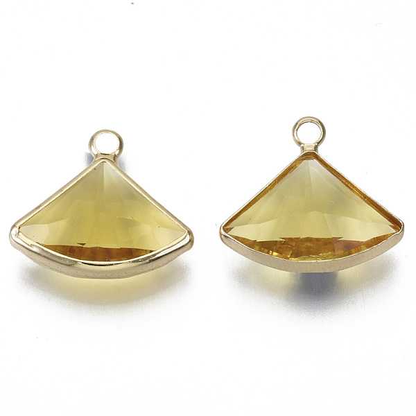 

PandaHall Transparent Glass Pendants, with Light Gold Plated Brass Findings, Faceted, Fan, Light Khaki, 16~17x19x6mm, Hole: 2mm Brass+Glass...