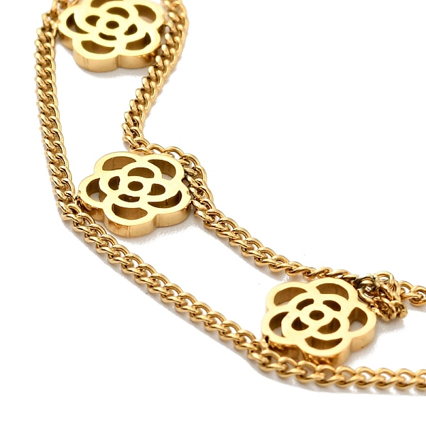 

PandaHall Ion Plating(IP) 304 Stainless Steel Flower Charms Double Layered Bracelet, Multi-strand Bracelet for Women, Golden, 6-3/8 inch...