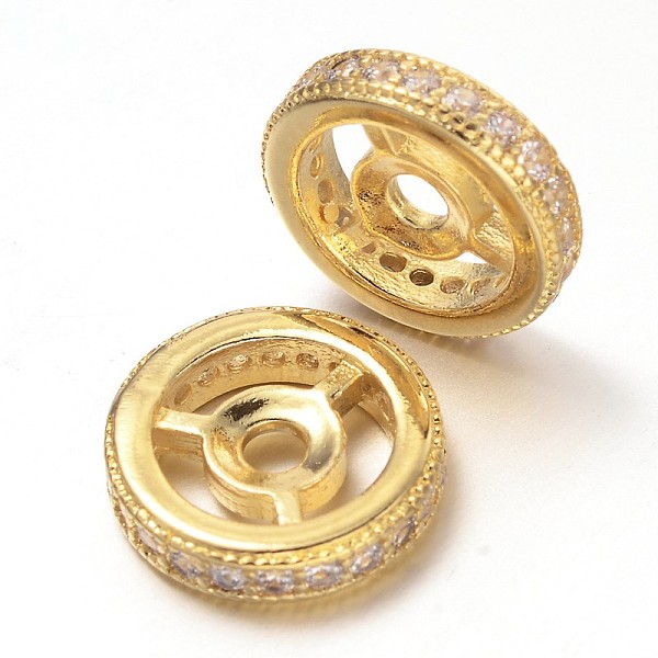 

PandaHall Steering Wheel Brass Micro Pave Cubic Zirconia Beads, Golden, 8x2.5mm, Hole: 1mm Brass+Cubic Zirconia Flat Round