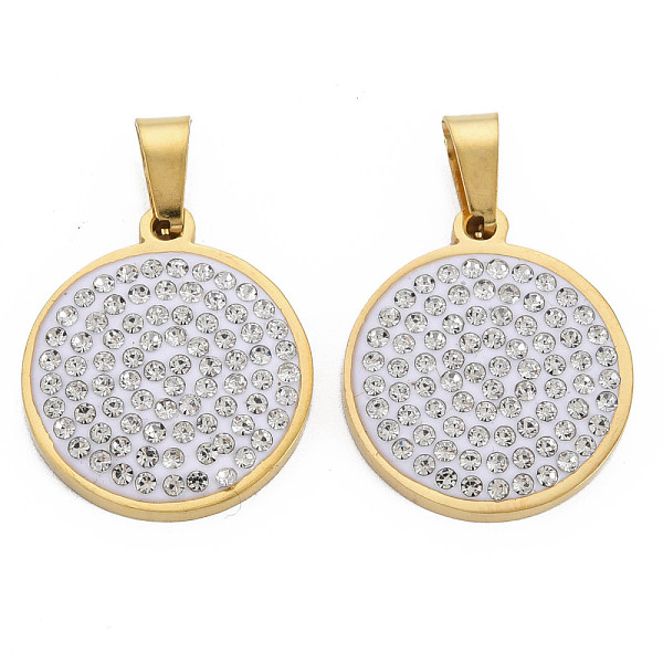 

PandaHall 201 Stainless Steel Pendants, with Crystal Rhinestone and Stainless Steel Snap On Bails, Flat Round, Golden, 23x20x3mm, Hole..., Clear