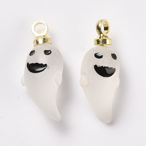 

PandaHall Halloween Transparent Resin Pendant, with Light Gold Tone Metal Loops, Frosted, Ghost, WhiteSmoke, 16.5x5.5x6.5mm, Hole: 1.6mm..., White