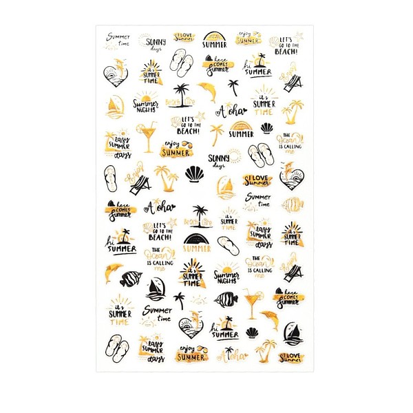 

PandaHall Shining Watermark Slider Art Stickers, 3D Hot Stamping Nail Decals, Self Adhesive, for Manicure Decorations, Beach Theme Pattern..., Black