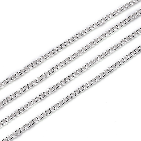 

PandaHall Brass Curb Chains, Soldered, with Spool, Silver, 2x1.5x0.3mm Brass