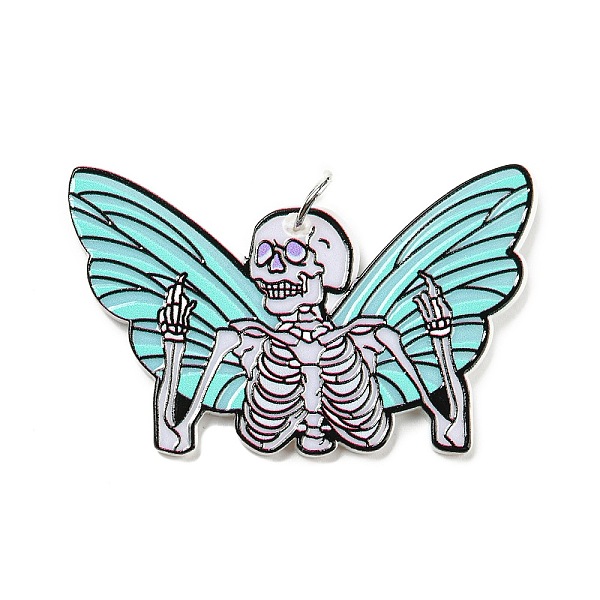 

PandaHall Embossed Printed Acrylic Pendants, with Iron Jump Ring, Butterfly, 31x50x2.5mm, Hole: 5mm Iron+Acrylic Butterfly