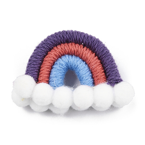 

PandaHall Polycotton(Polyester Cotton) Woven Rainbow Wall Hanging, Macrame Woven Rainbow with Pompom, Indigo, 35~37x48~52x16~17.5mm..., Purple