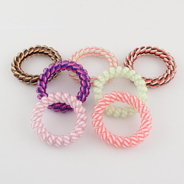 

PandaHall Printed Plastic Telephone Cord Elastic Hair Ties, Ponytail Holder, Mixed Color, 35mm Plastic Multicolor