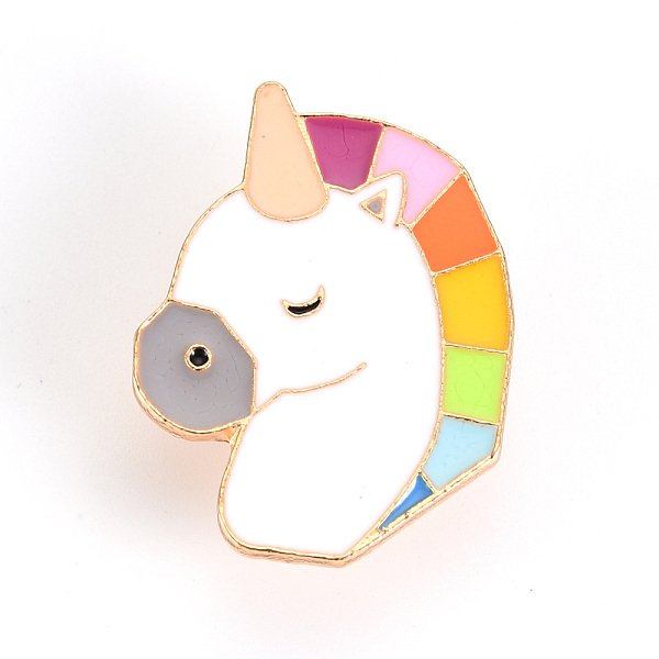 

PandaHall Alloy Enamel Brooches, Enamel Pins, with Brass Butterfly Clutches, Unicorn, Cadmium Free & Nickel Free & Lead Free, Light Gold...