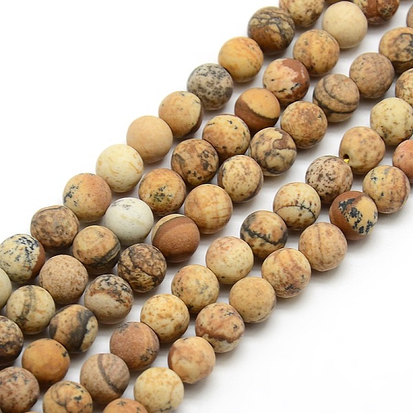 

PandaHall Frosted Natural Picture Jasper Round Bead Strands, 6mm, Hole: 1mm, about 63~65pcs/strand, 14.9~15.6 inch Picture Jasper Round